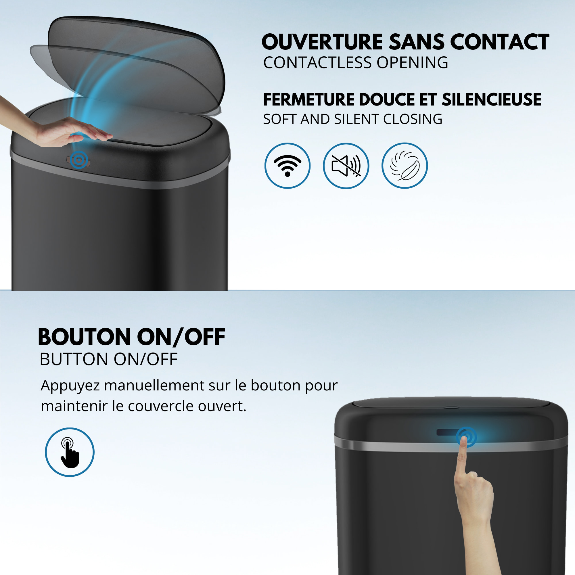 Poubelle automatique inox LOGAN noir 58L