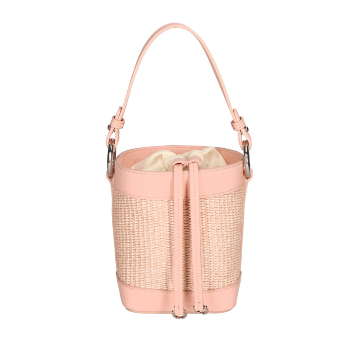Borsa a secchiello da donna - Modello Alyssa - Pelle & Paglia - 13.0 x 16.0 x 10.0 cm