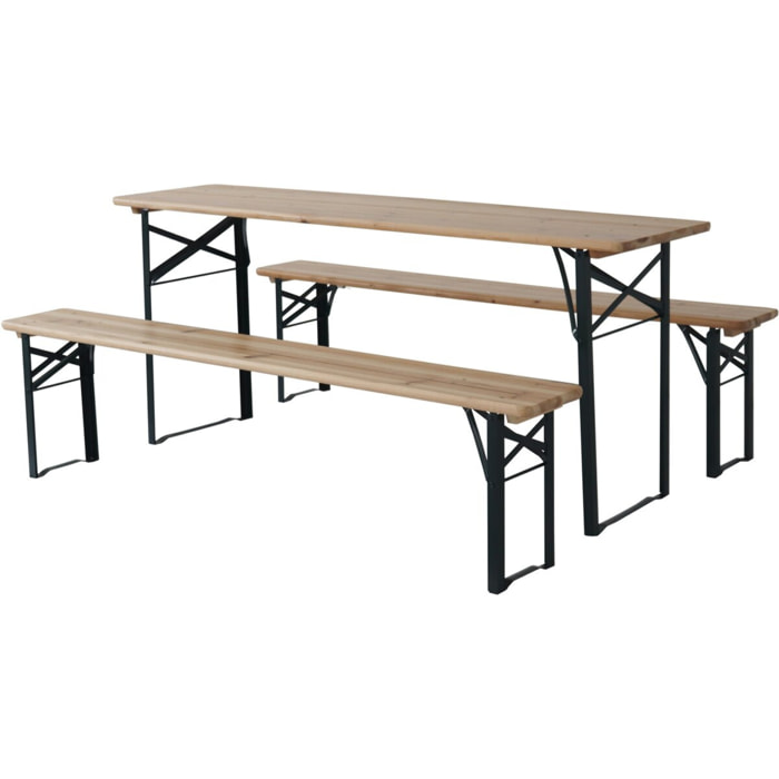 Table de jardin brasserie pliante avec 2 bancs " Lisbonne " - 176 x 46 x 75 cm -  Marron