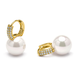 Pendientes acabado oro amarillo de 18k y Perla Blanca