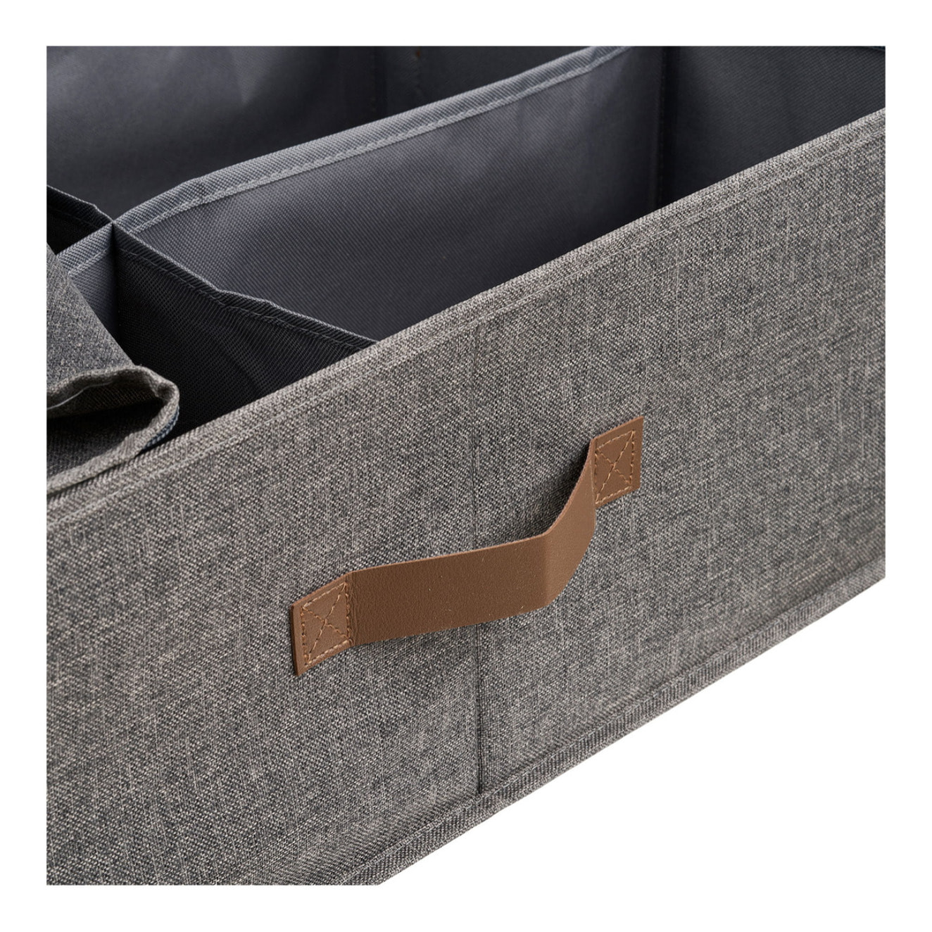 Scatola portaoggetti Noto in tessuto grigio scuro con coperchio e manico 56×47×18 cm