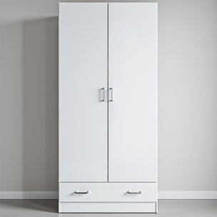 Armadio Con 2 Ante E 1 Cassetto Multiuso Armadietto Design Moderno Salvaspazio Con Ripiani Interni E Vano Contenitore 79.4 x 35.7 x 170.4 Cm Bianco