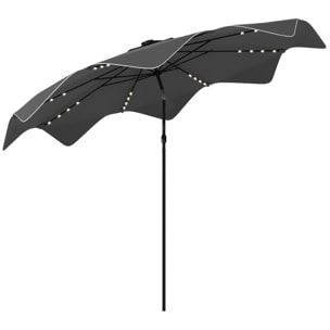 Sombrilla de Jardín Ø292x248 cm Parasol de Terraza Manual con 32 Luces LED Solares 8 Varillas Impermeable y Rejillas de Ventilación para Patio Balcón Gris Oscuro