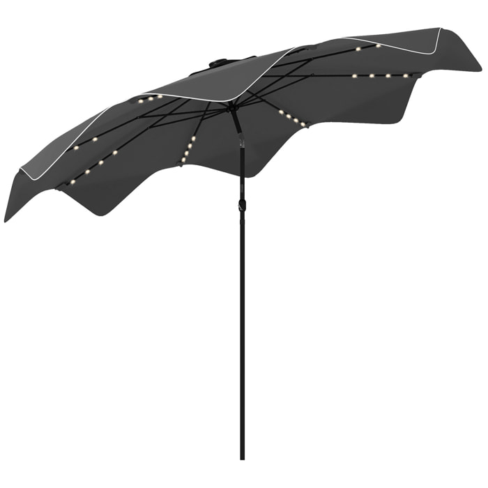 Sombrilla de Jardín Ø292x248 cm Parasol de Terraza Manual con 32 Luces LED Solares 8 Varillas Impermeable y Rejillas de Ventilación para Patio Balcón Gris Oscuro