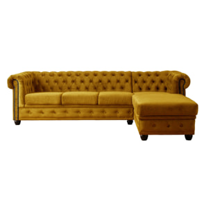 William - canapé Chesterfield d'angle droit - 4 places - en velours - Jaune