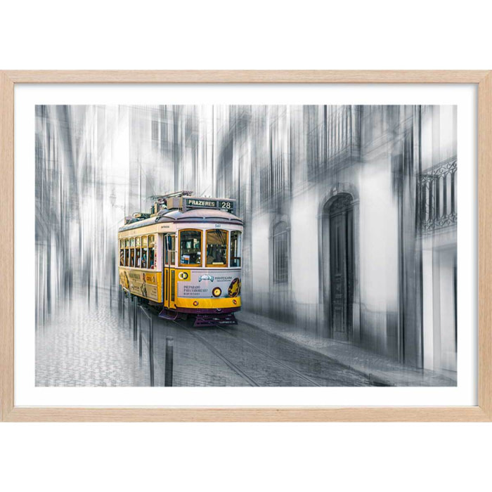 Poster lisboa - tram 28 Affiche + cadre en bois - Chêne
