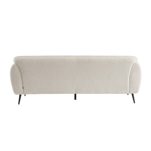 Canapé 3 places tissu bouclette crème et pieds métal noir