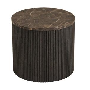 Finn - bout de canapé plateau effet marbre et pieds en tasseaux de bois en FSC  100% - 40 cm - Marron