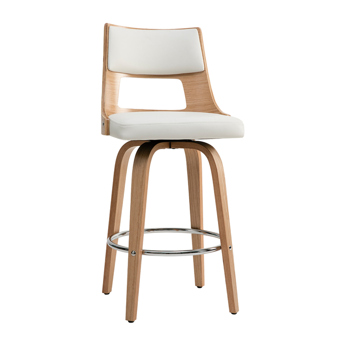 Tabouret de bar scandinave pivotant blanc et bois clair H69 cm GARBO