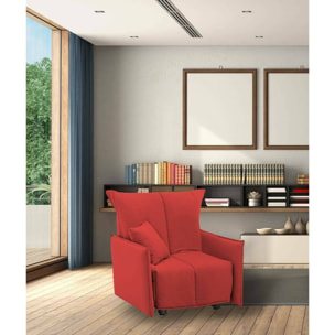 Divano Letto Almerinda, Divano singolo, 100% Made in Italy, Poltrona soggiorno con apertura a carrello, in tessuto imbottito, con Braccioli standard, Cm 110x90h85, Rosso