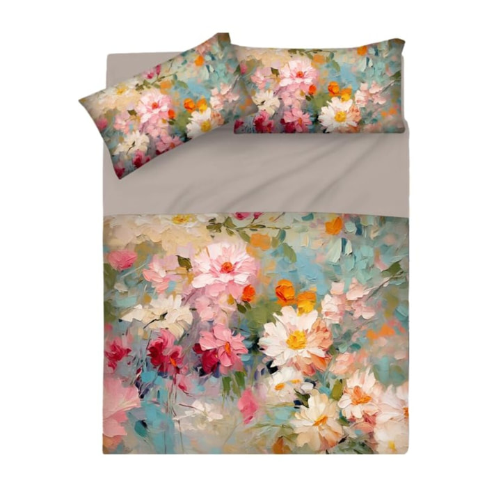 INTRECCI Set Lenzuola Matrimoniali in Cotone, Stampa Alta Qualità, Lenzuolo Sotto + Lenzuolo Sopra + 2 Federe, Comfort, Morbidezza, per Pelli Sensibili, non Stringe in Lavatrice. Fantasia: Flowers