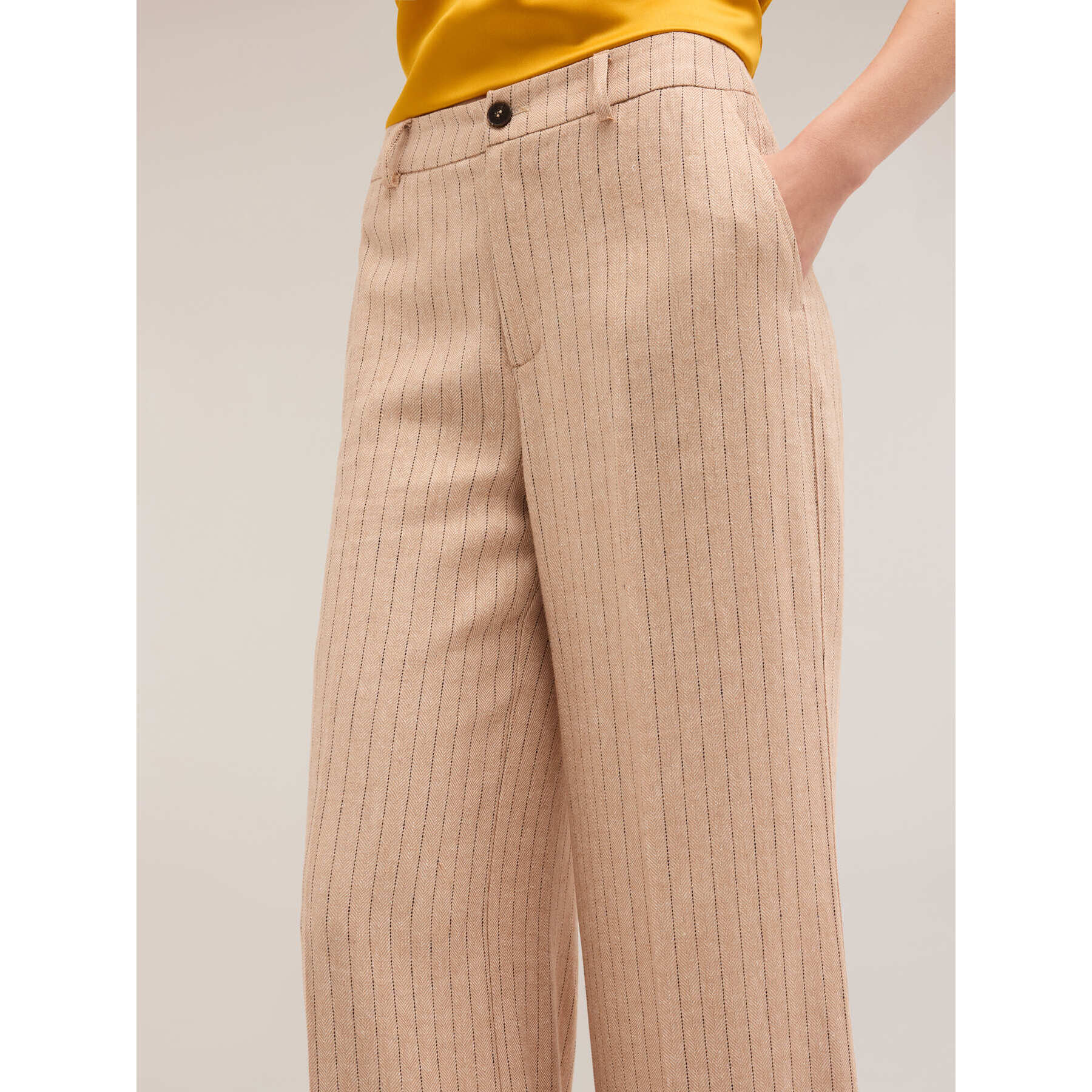 Motivi - Pantalón modelo palazzo estampado de rayas diplomáticas - Beige