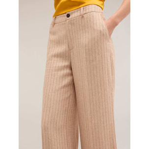 Motivi - Pantalón modelo palazzo estampado de rayas diplomáticas - Beige