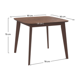 Table carrée 4 personnes en bois foncé finition noyer 90 cm - Julio