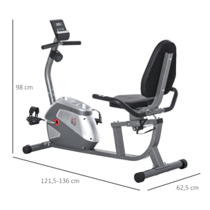 Bicicleta Estática con Respaldo, 8 Niveles Resistencia Magnética, Bicicleta Estática para Casa, con Volante, Asiento Ajustable, Monitor LCD, Pulsómetro, Soporte de Teléfono y Ruedas, Gris