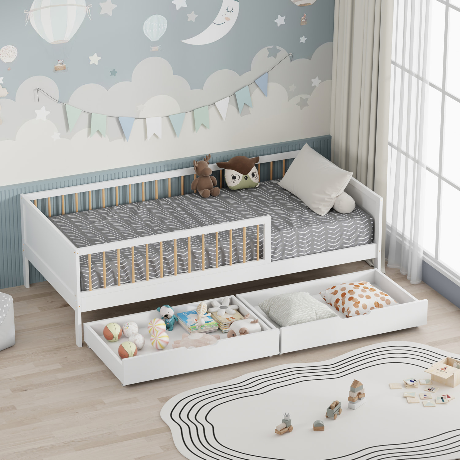 Lit pour enfant 190x90cm blanc avec tiroirs ADAM