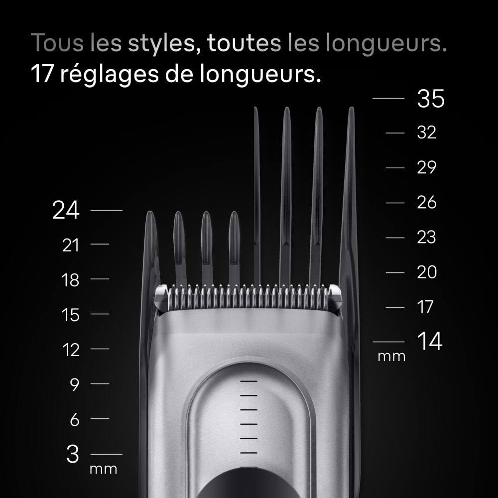 Braun Tondeuse À Cheveux Series 7, + 5 Outils Pour Créer Son Style, Lame Affûtée Et Inusable, 17 Longueurs, HC7590, Gris