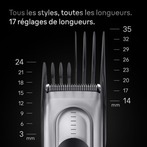 Braun Tondeuse À Cheveux Series 7, + 5 Outils Pour Créer Son Style, Lame Affûtée Et Inusable, 17 Longueurs, HC7590, Gris