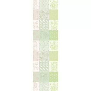 Chemin de table pur coton motif jacquard beige vert Mille parfums verde