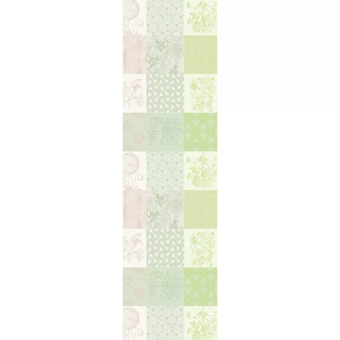 Chemin de table pur coton motif jacquard beige vert Mille parfums verde