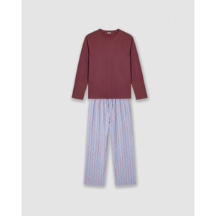 Pigiama lungo in cotone a righe ciel bordeaux