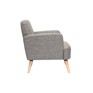 Fauteuil scandinave en tissu gris clair et bois clair ISKO