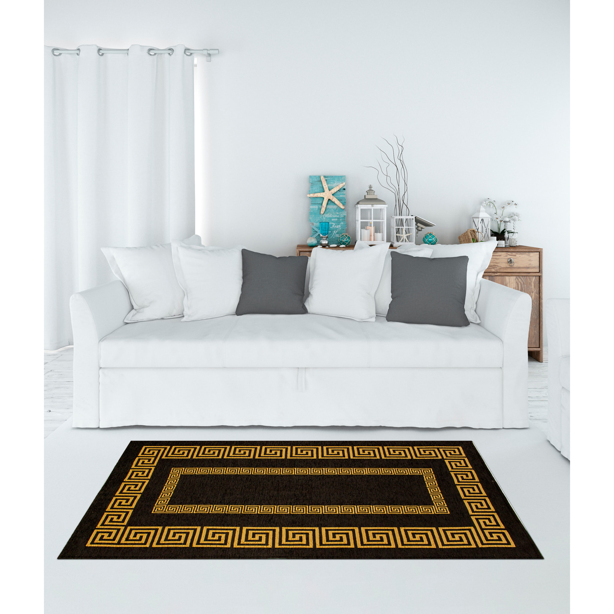 TAPPETO ARREDO ATENE NERO/ ORO CON FONDO ANTISCIVOLO