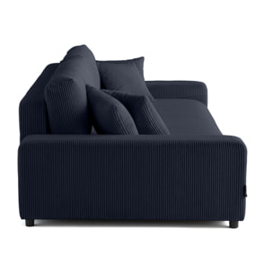 Pivoine - canapé droit 3 places - convertible avec coffre - en velours côtelé - Bleu nuit