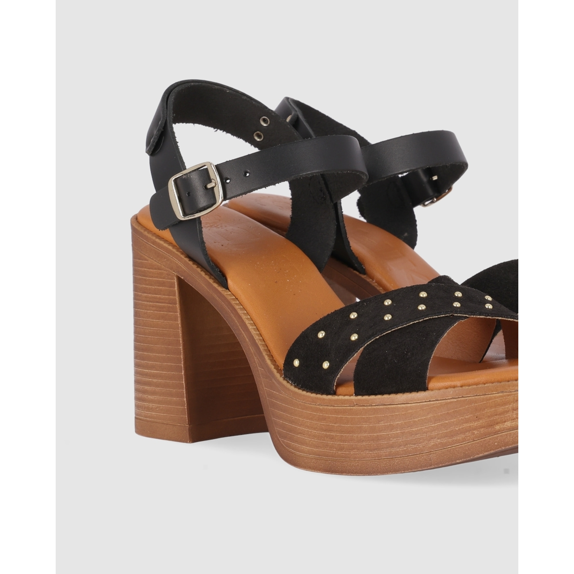 Sandalias de Serraje - Negro - Tacón: 9 cm