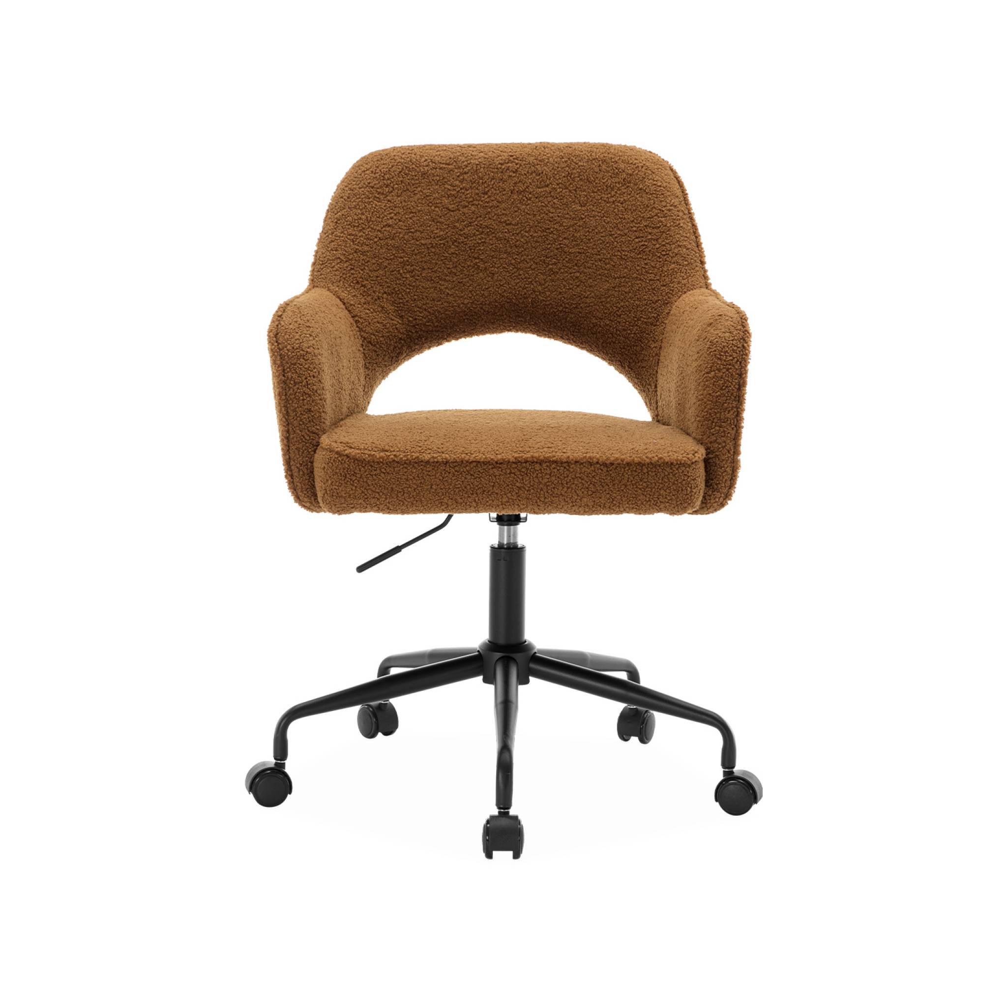 Chaise de bureau à roulettes bouclettes ocre. Jim. L 60 x P 62 x H 89 / 99cm.