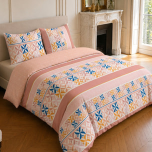 Parure housse de couette 100% microfibre motif géométrique - BLUEBERRY