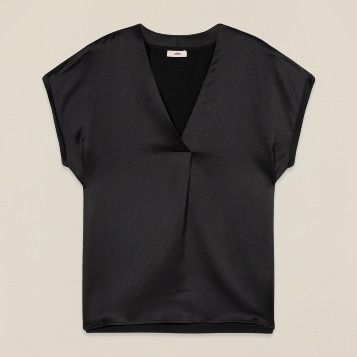 Oltre - Camiseta bimatérica con escote en V - Negro