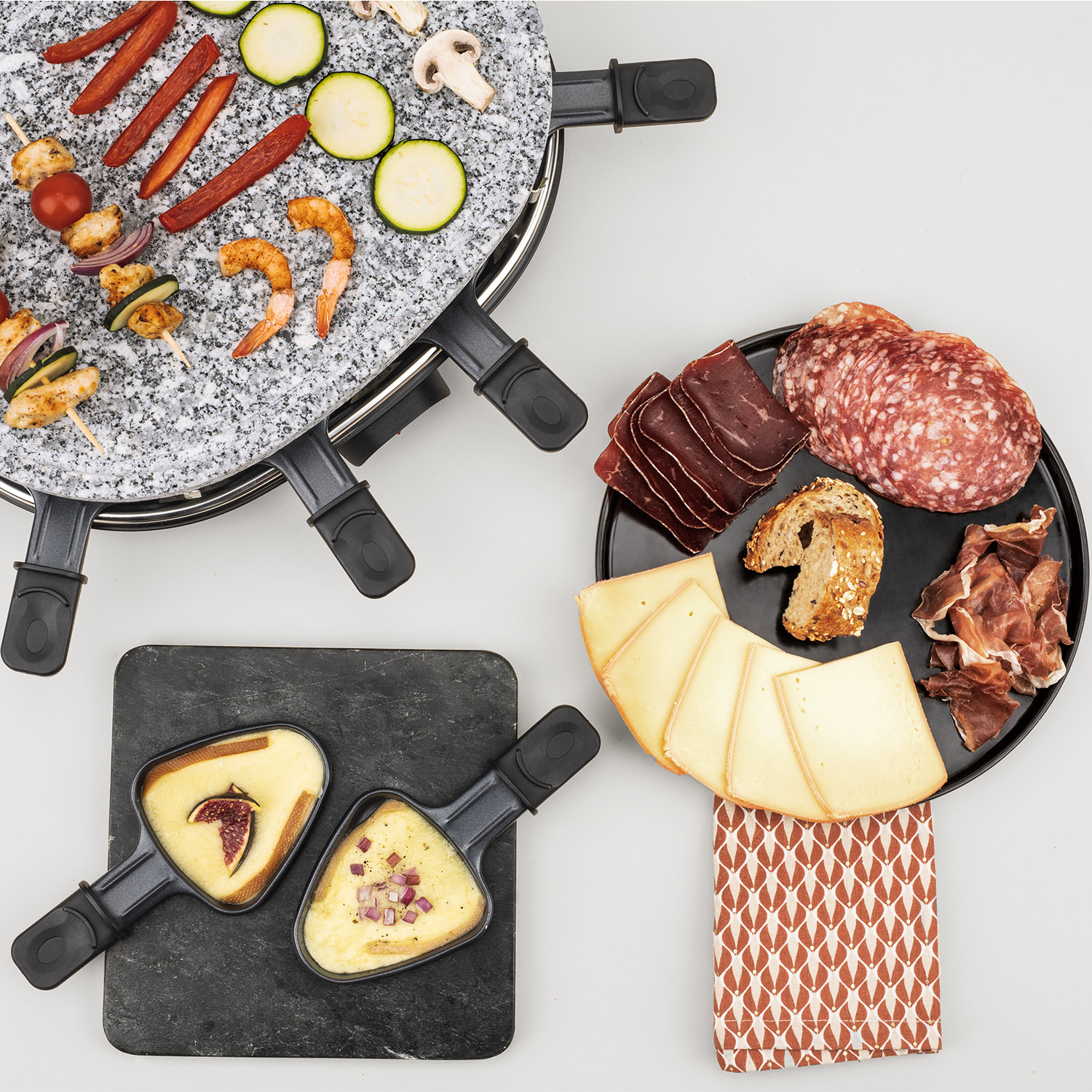 Raclette 8 Personas 2 en 1, Plancha Con Piedra Natural, 900 W.