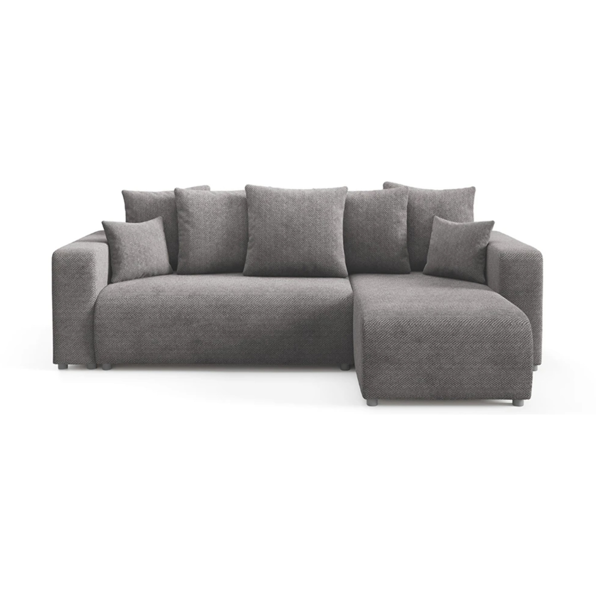 GLORIA - Canapé d'angle droit convertible 4 places en tissu gris foncé