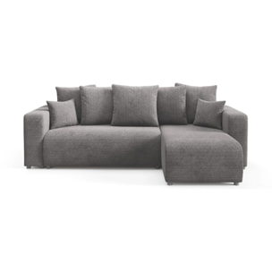 GLORIA - Canapé d'angle droit convertible 4 places en tissu gris foncé