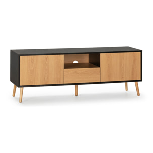 Mueble TV Apolo 1 Puerta 2 cajones, Color Negro/Madera