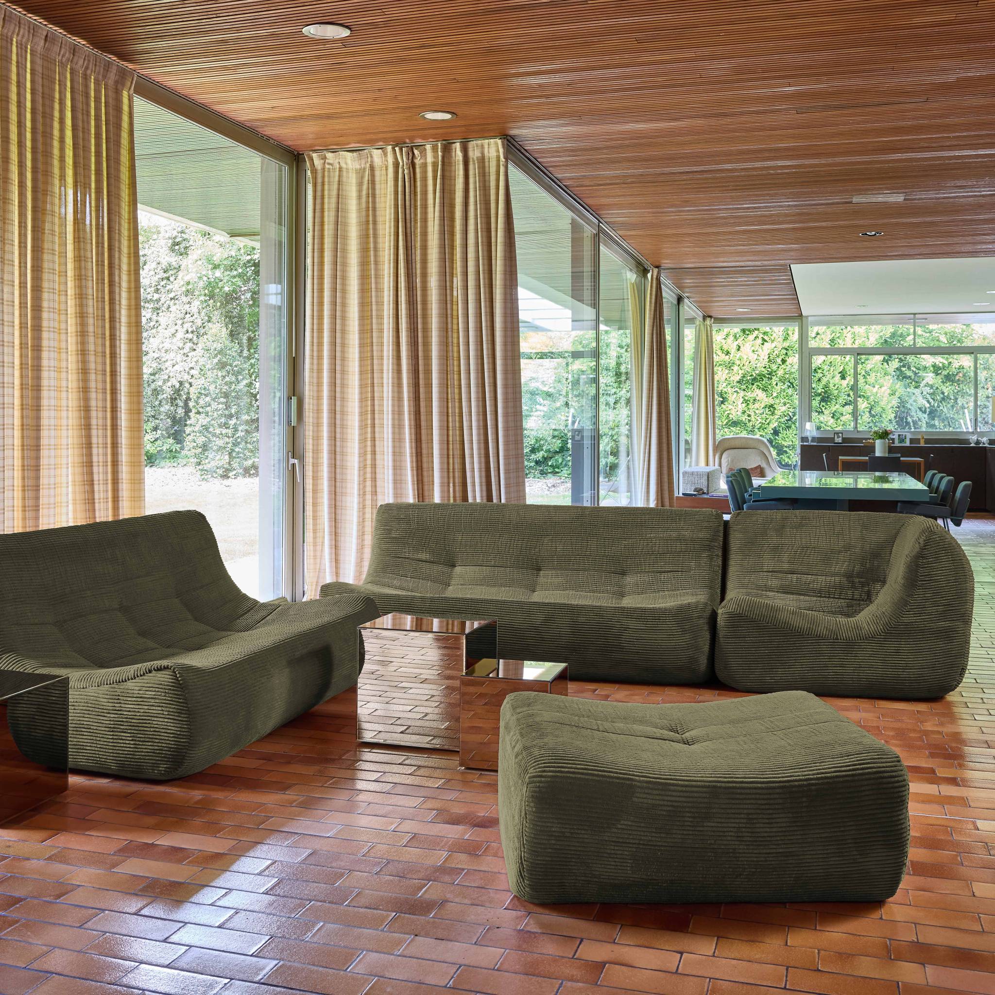 Canapé d'angle compressé modulable 7 places avec repose pied velours côtelé SOKOL