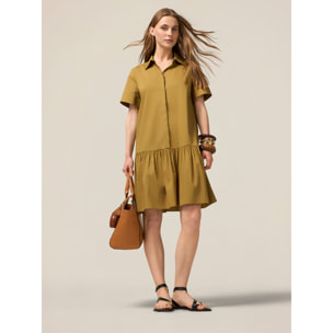 Oltre - Vestido camisero con volante - Verde