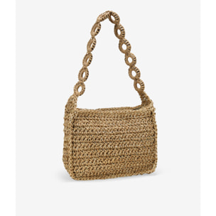Bolso de hombro marrón claro en rafia