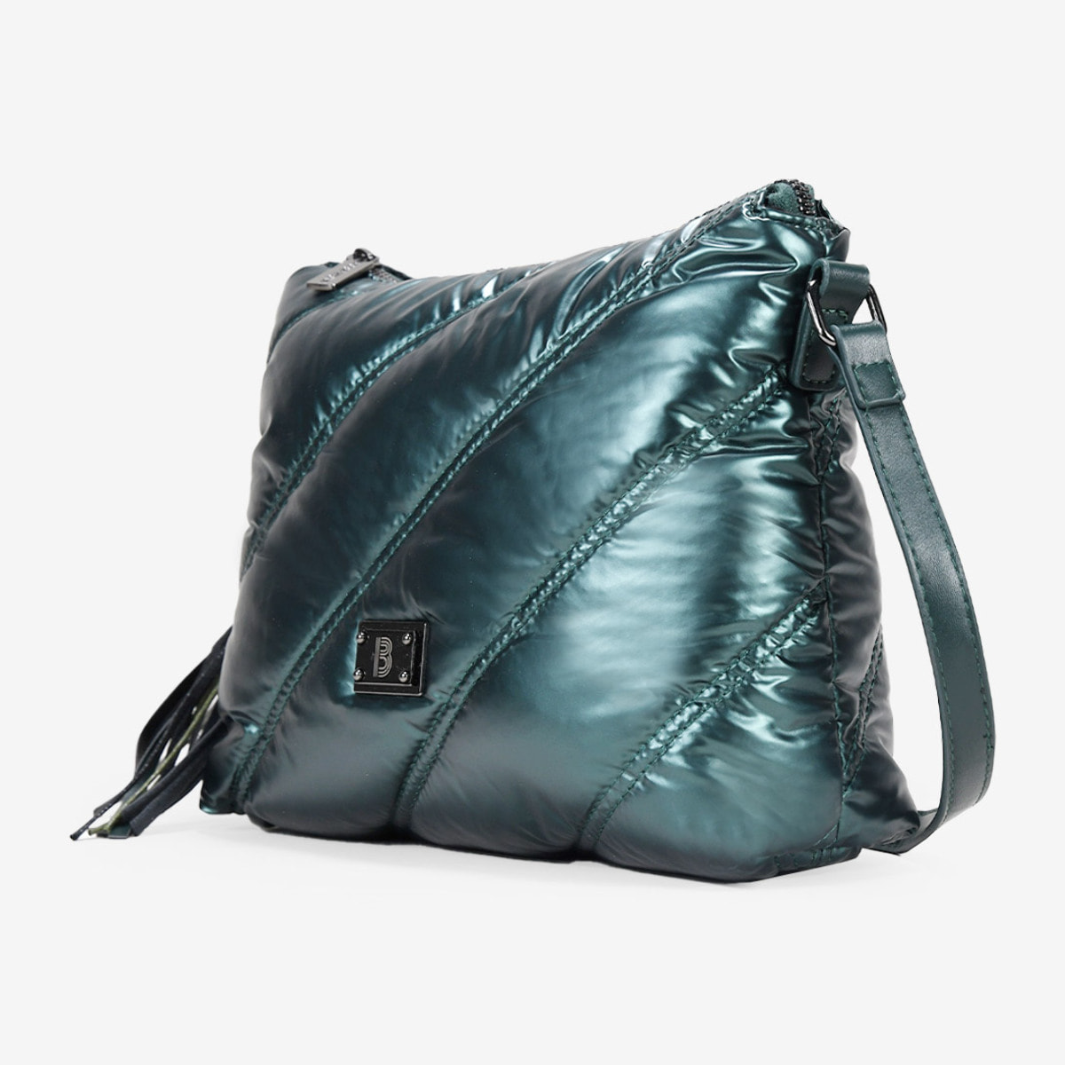 Bolso bandolera verde con cosido acolchado