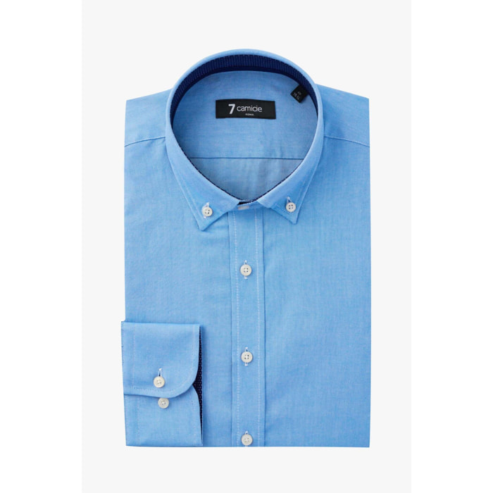 camicia uomo 1 bottone button down slim Oxford unito Blu Inchiostro
