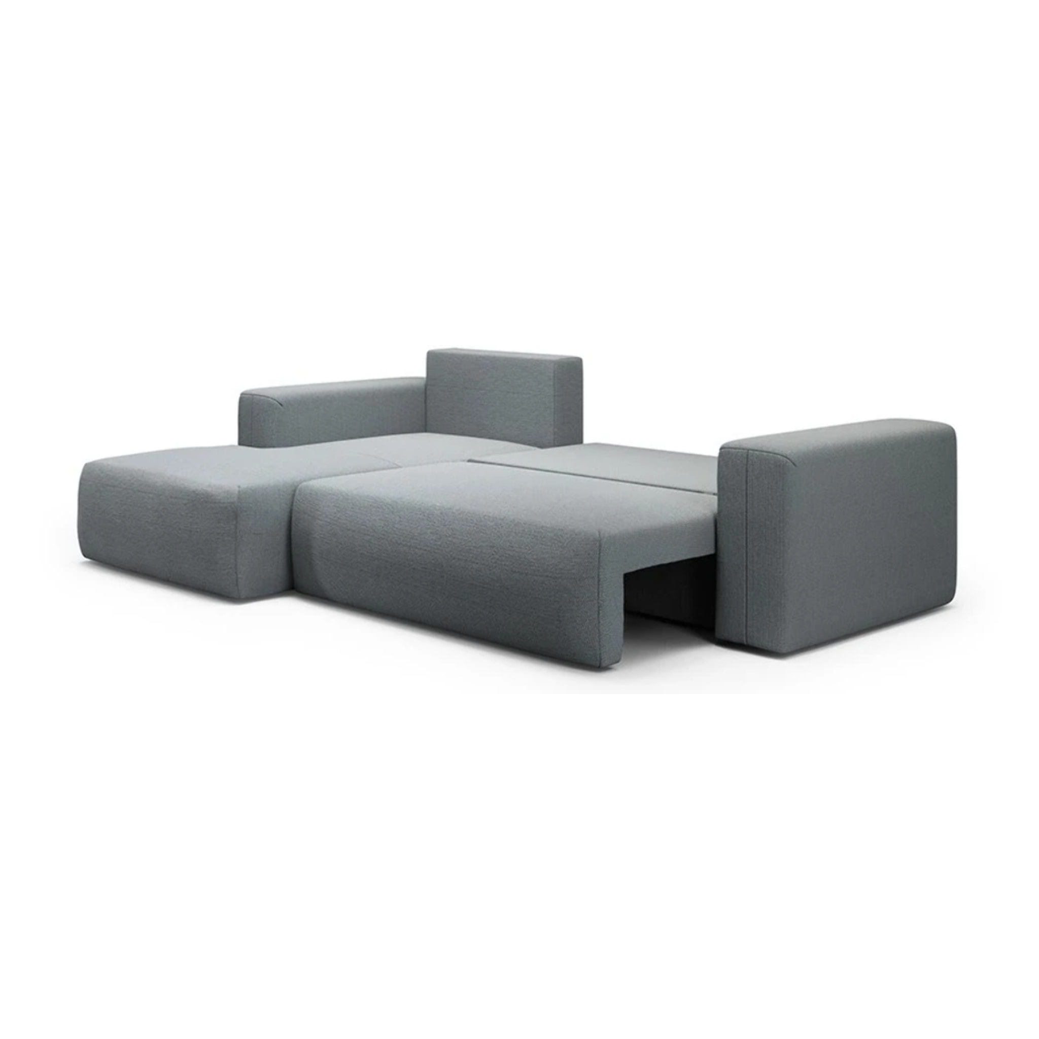NALA - Canapé d'angle gauche convertible 4 places en tissu gris clair