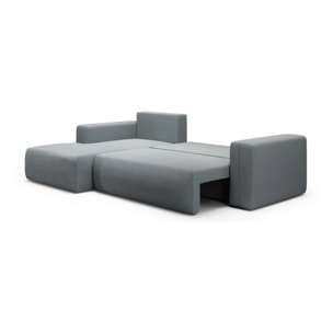 NALA - Canapé d'angle gauche convertible 4 places en tissu gris clair