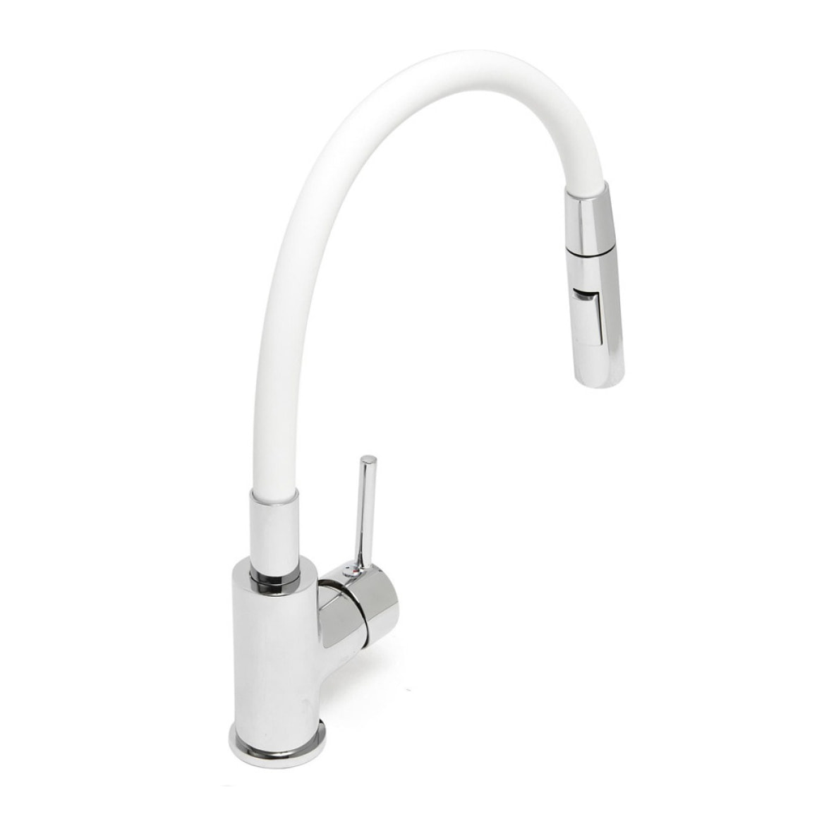 mitigeur cuisine à mémoire de forme, 2 types de jet mousseur ou douchette, courbe en silicone blanc (SIKOBSLPRO290B2F)