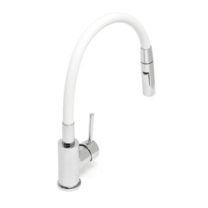 mitigeur cuisine à mémoire de forme, 2 types de jet mousseur ou douchette, courbe en silicone blanc (SIKOBSLPRO290B2F)