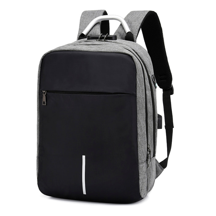 Zaino multiscomparto, porta laptop 13,3". Strato impermeabile. Chiusura con cerniera. Presa USB esterna.