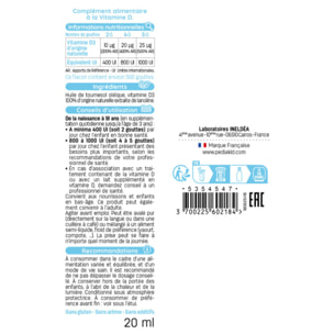 PEDIAKID - Vitamine D3 100% d'origine naturelle - Renforcement des défenses naturelles - Dès la naissance - Couvre 200% des apports journaliers recommandés - Flacon de 20ml