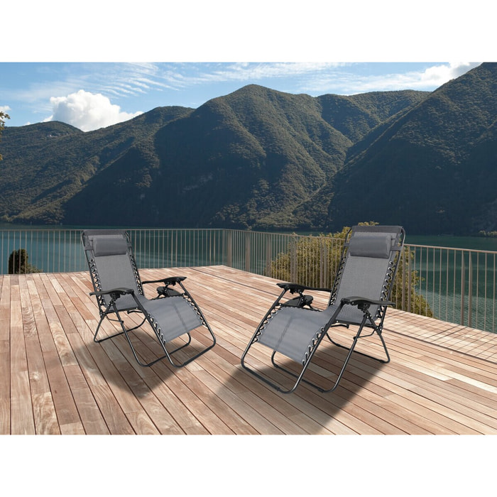 Lot de 2 fauteuils de jardin inclinable zéro gravité "Sintra" - Gris
