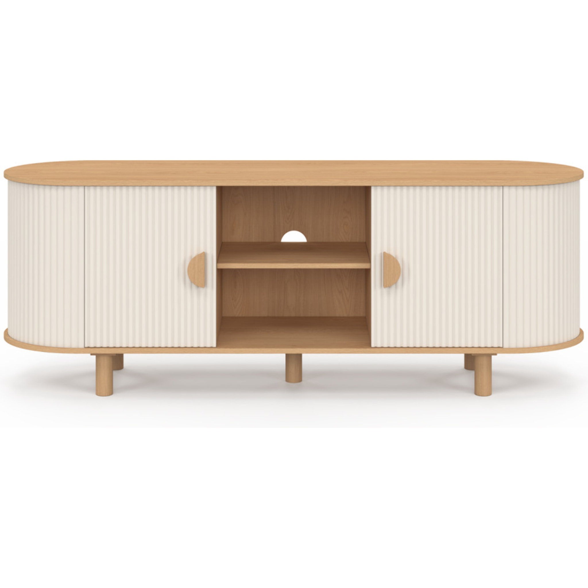 Meuble TV Kanel beige effet cannelé 140cm