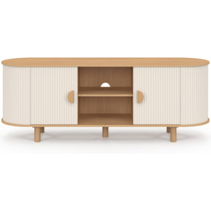 Meuble TV Kanel beige effet cannelé 140cm